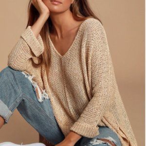 Beige Loose Knit Crochet Sweater